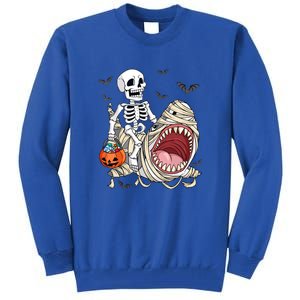 Funny Halloween Pumpkin Skeleton Riding Mummy Shark Gift Tall Sweatshirt