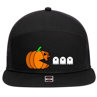 Funny Halloween Pumpkin Eating Ghost Gamer 7 Panel Mesh Trucker Snapback Hat