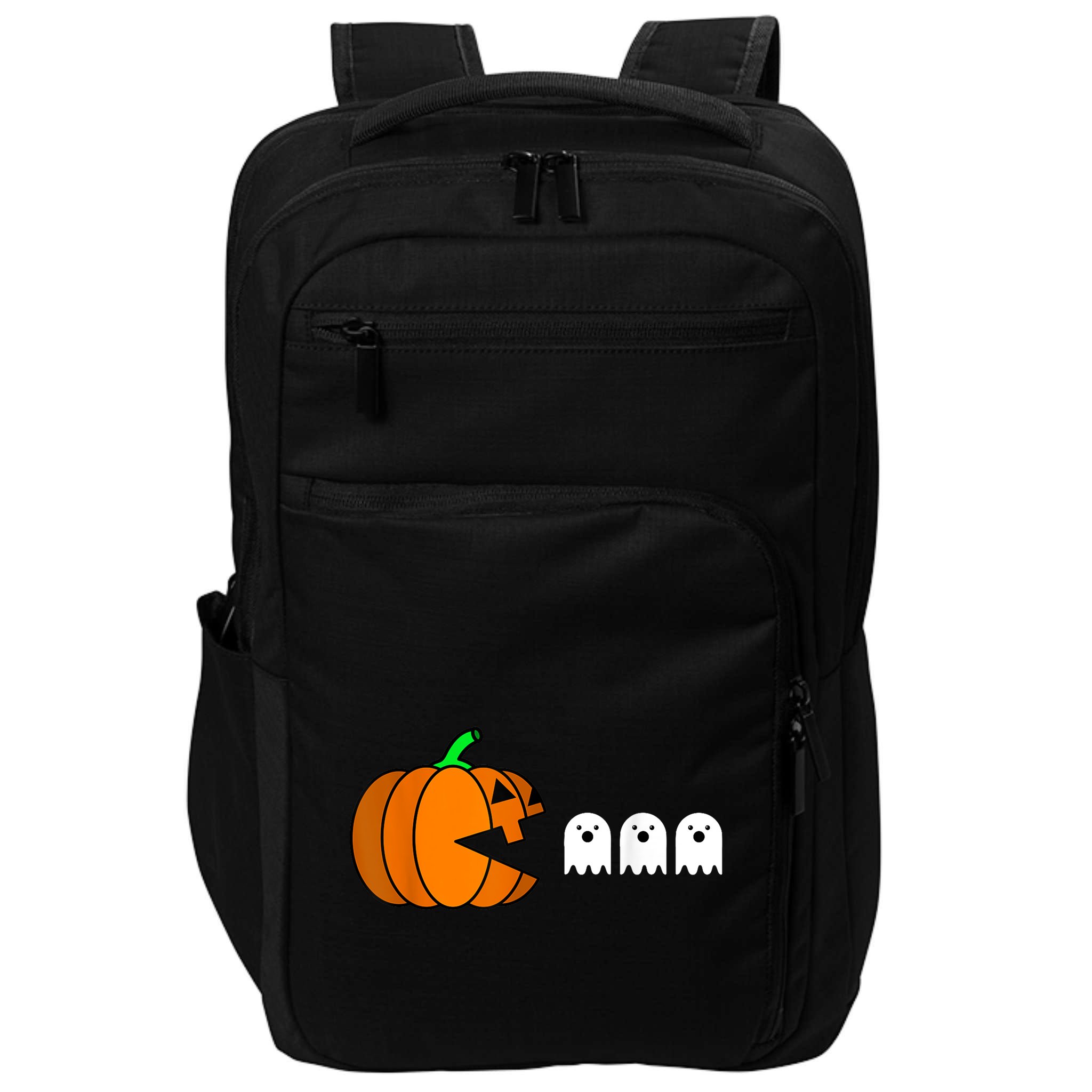 Funny Halloween Pumpkin Eating Ghost Gamer Impact Tech Backpack