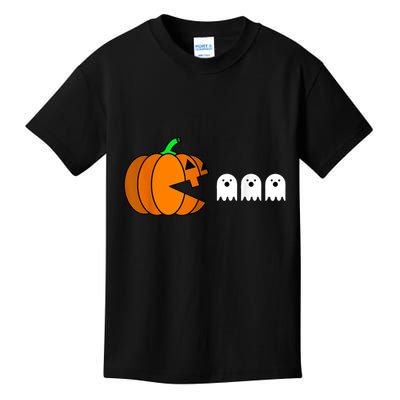 Funny Halloween Pumpkin Eating Ghost Gamer Kids T-Shirt