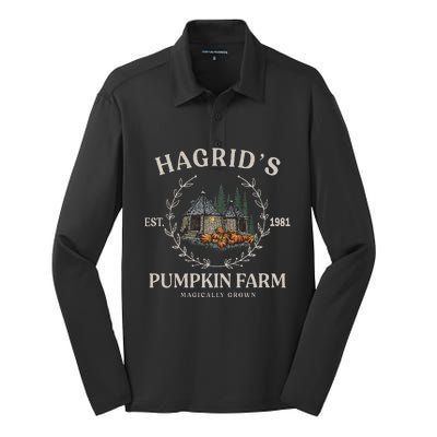 Fall Hagrids Pumpkin Farm Patch Autumn Pumpkin Garden Silk Touch Performance Long Sleeve Polo