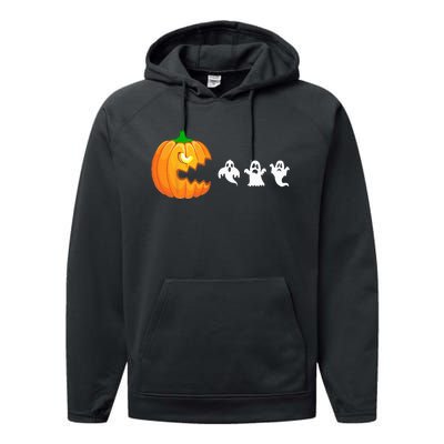 Funny Halloween Pumpkin Eating Ghost Gamer Performance Fleece Hoodie