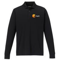 Funny Halloween Pumpkin Eating Ghost Gamer Performance Long Sleeve Polo