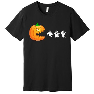 Funny Halloween Pumpkin Eating Ghost Gamer Premium T-Shirt