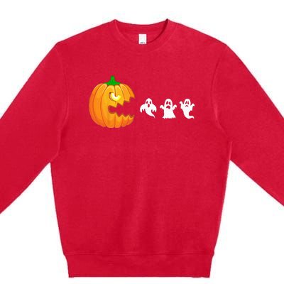 Funny Halloween Pumpkin Eating Ghost Gamer Premium Crewneck Sweatshirt