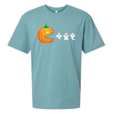 Funny Halloween Pumpkin Eating Ghost Gamer Sueded Cloud Jersey T-Shirt