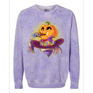 Funny Halloween Pumpkin Head Eating Candy Colorblast Crewneck Sweatshirt