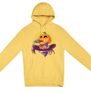 Funny Halloween Pumpkin Head Eating Candy Premium Pullover Hoodie