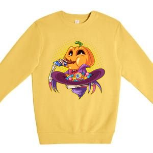 Funny Halloween Pumpkin Head Eating Candy Premium Crewneck Sweatshirt