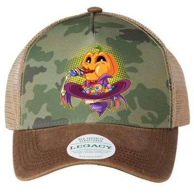 Funny Halloween Pumpkin Head Eating Candy Legacy Tie Dye Trucker Hat