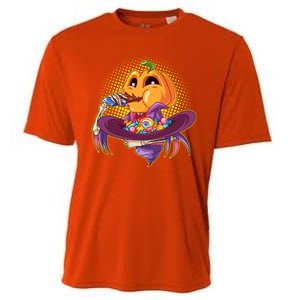 Funny Halloween Pumpkin Head Eating Candy Cooling Performance Crew T-Shirt