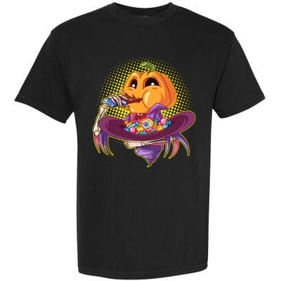 Funny Halloween Pumpkin Head Eating Candy Garment-Dyed Heavyweight T-Shirt