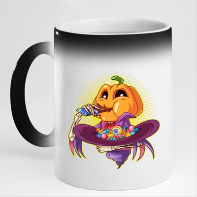 Funny Halloween Pumpkin Head Eating Candy 11oz Black Color Changing Mug