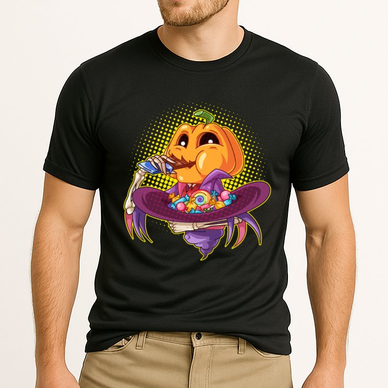 Funny Halloween Pumpkin Head Eating Candy Cooling Performance Crew T-Shirt
