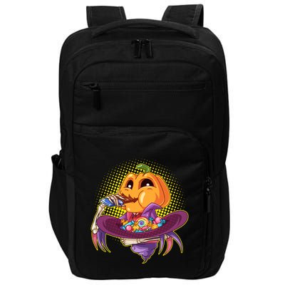 Funny Halloween Pumpkin Head Eating Candy Impact Tech Backpack