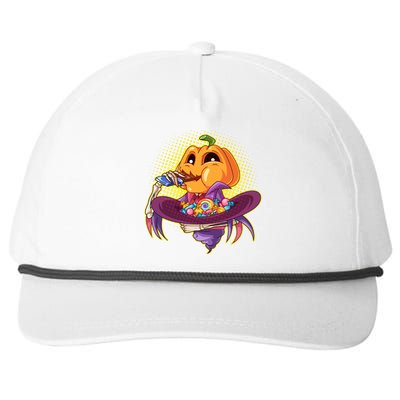 Funny Halloween Pumpkin Head Eating Candy Snapback Five-Panel Rope Hat