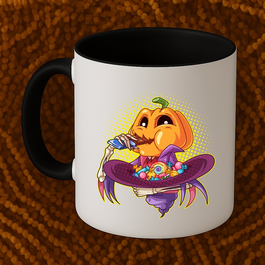 Funny Halloween Pumpkin Head Eating Candy Mug