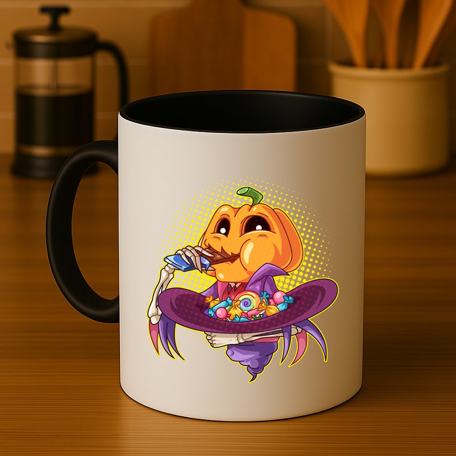 Funny Halloween Pumpkin Head Eating Candy Mug