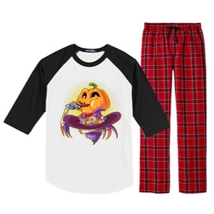 Funny Halloween Pumpkin Head Eating Candy Raglan Sleeve Pajama Set