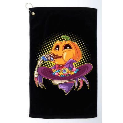 Funny Halloween Pumpkin Head Eating Candy Golf Towel