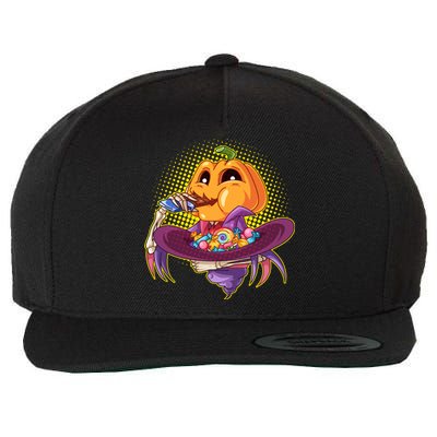 Funny Halloween Pumpkin Head Eating Candy Wool Snapback Cap