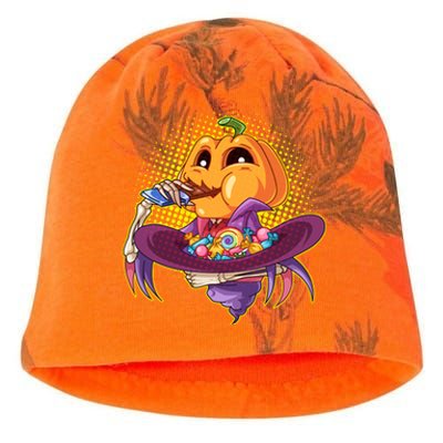 Funny Halloween Pumpkin Head Eating Candy Kati - Camo Knit Beanie