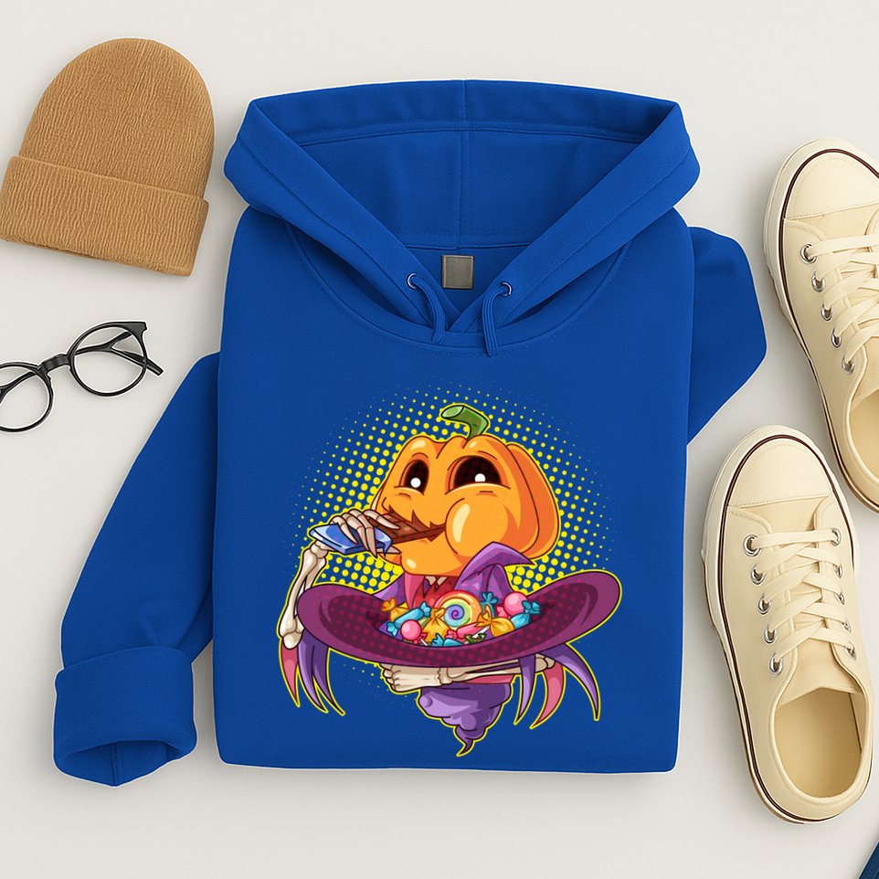 Funny Halloween Pumpkin Head Eating Candy Hoodie