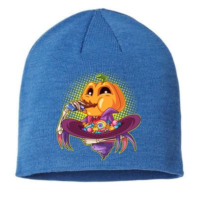 Funny Halloween Pumpkin Head Eating Candy Sustainable Beanie