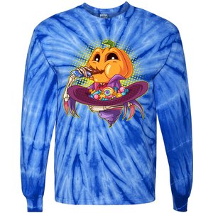 Funny Halloween Pumpkin Head Eating Candy Tie-Dye Long Sleeve Shirt