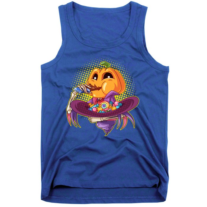 Funny Halloween Pumpkin Head Eating Candy Tank Top