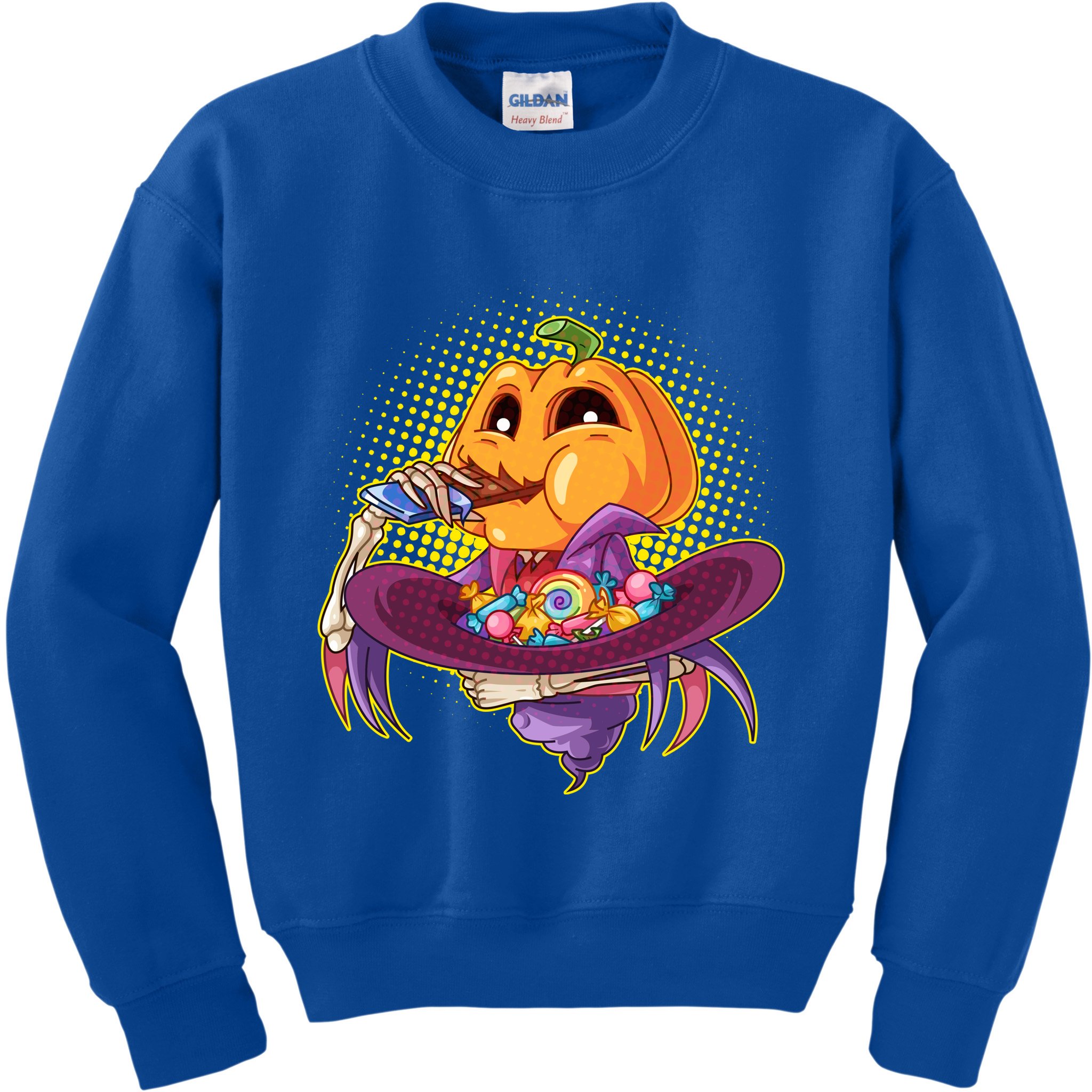 Funny Halloween Pumpkin Head Eating Candy Kids Sweatshirt