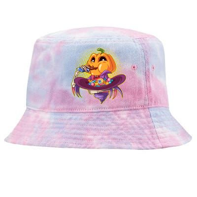 Funny Halloween Pumpkin Head Eating Candy Tie-Dyed Bucket Hat