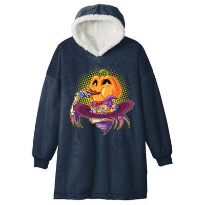 Funny Halloween Pumpkin Head Eating Candy Hooded Wearable Blanket