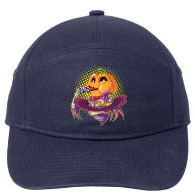 Funny Halloween Pumpkin Head Eating Candy 7-Panel Snapback Hat