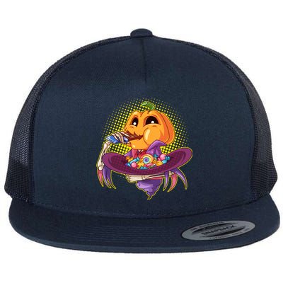 Funny Halloween Pumpkin Head Eating Candy Flat Bill Trucker Hat