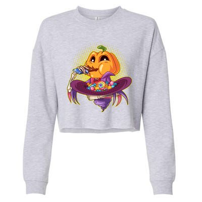 Funny Halloween Pumpkin Head Eating Candy Cropped Pullover Crew