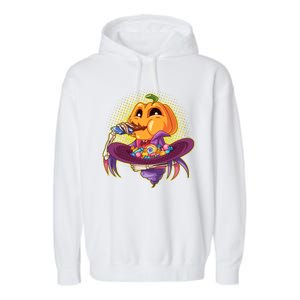 Funny Halloween Pumpkin Head Eating Candy Garment-Dyed Fleece Hoodie