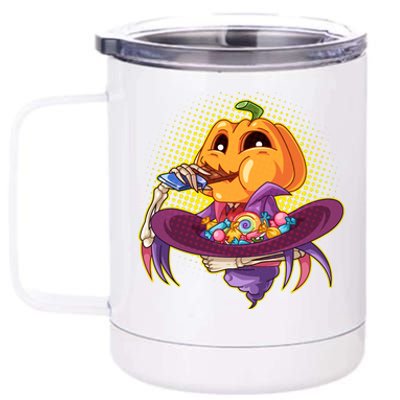 Funny Halloween Pumpkin Head Eating Candy 12 oz Stainless Steel Tumbler Cup