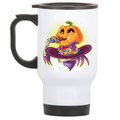 Funny Halloween Pumpkin Head Eating Candy Stainless Steel Travel Mug