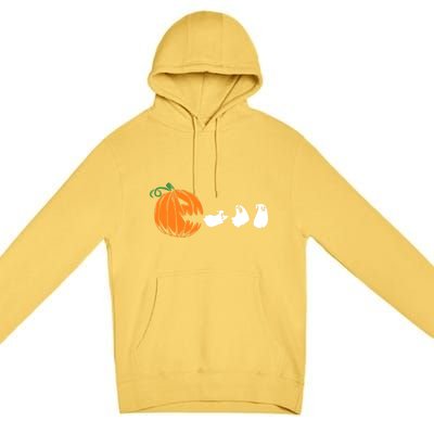 Funny Halloween Pumpkin Eating Ghost Gamer Cute Gift Premium Pullover Hoodie