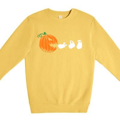 Funny Halloween Pumpkin Eating Ghost Gamer Cute Gift Premium Crewneck Sweatshirt