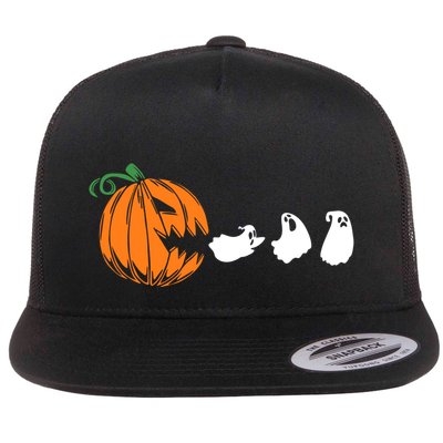 Funny Halloween Pumpkin Eating Ghost Gamer Cute Gift Flatbill Hat