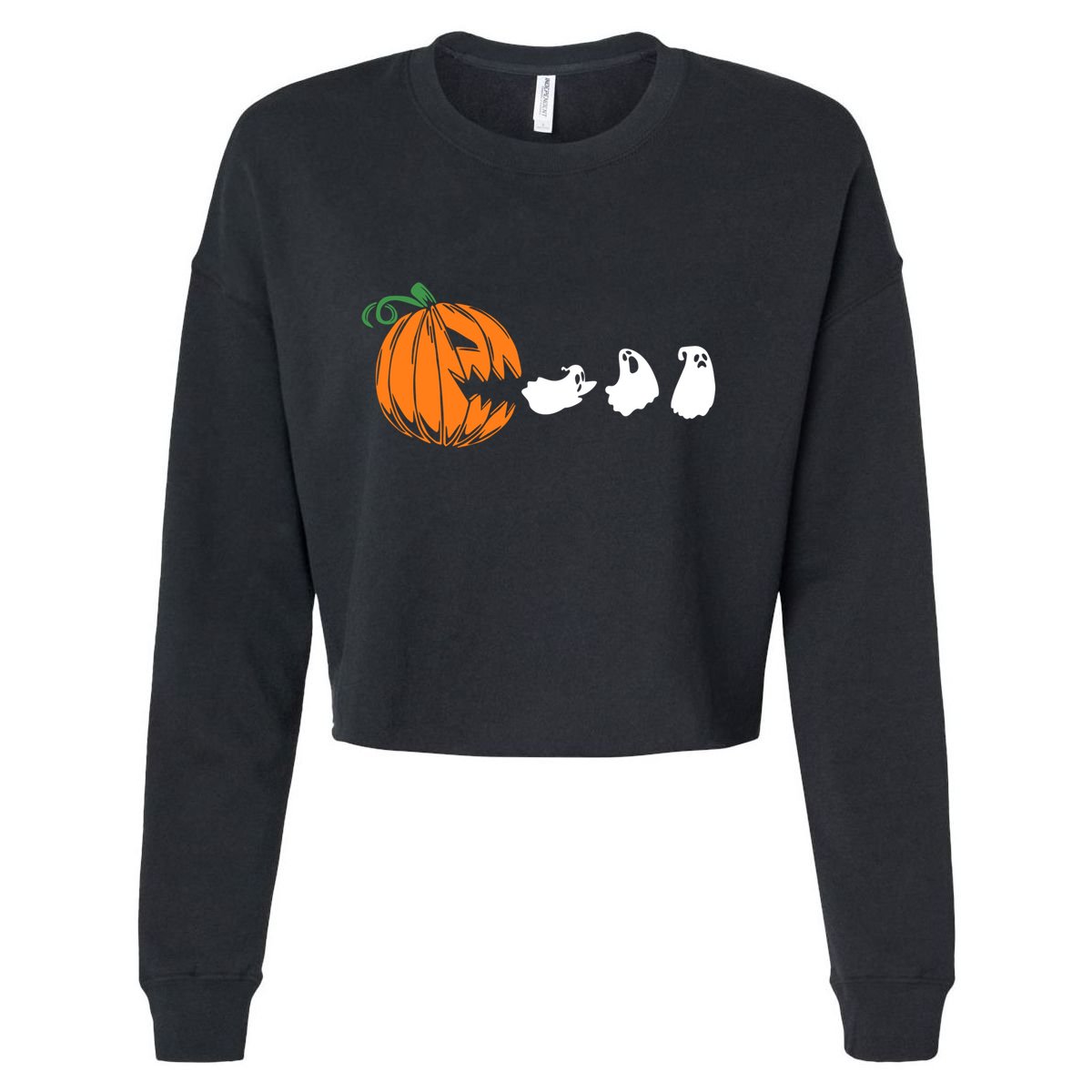 Funny Halloween Pumpkin Eating Ghost Gamer Cute Gift Cropped Pullover Crew