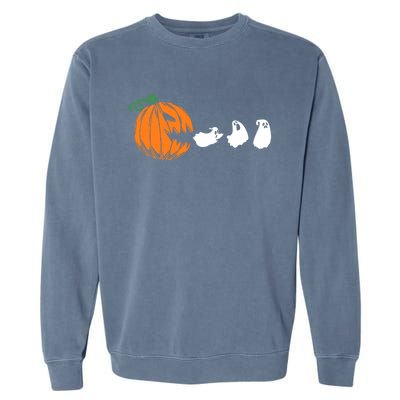 Funny Halloween Pumpkin Eating Ghost Gamer Cute Gift Garment-Dyed Sweatshirt