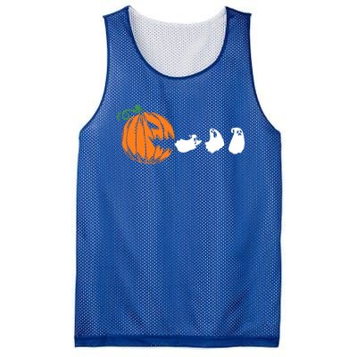 Funny Halloween Pumpkin Eating Ghost Gamer Cute Gift Mesh Reversible Basketball Jersey Tank