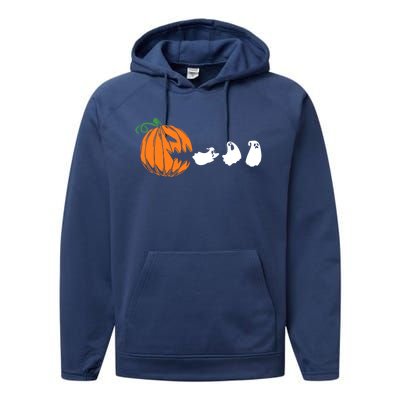 Funny Halloween Pumpkin Eating Ghost Gamer Cute Gift Performance Fleece Hoodie