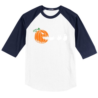 Funny Halloween Pumpkin Eating Ghost Gamer Cute Gift Baseball Sleeve Shirt