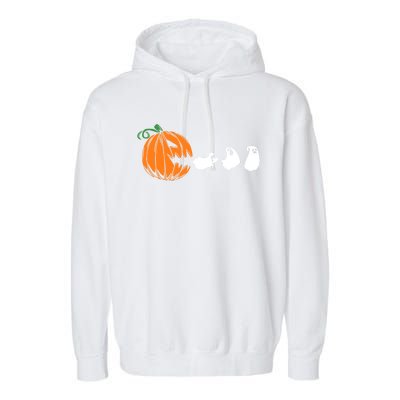 Funny Halloween Pumpkin Eating Ghost Gamer Cute Gift Garment-Dyed Fleece Hoodie