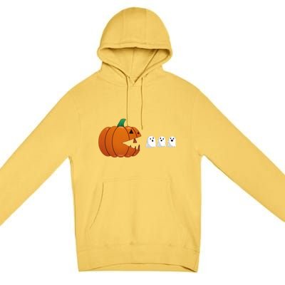 Funny Halloween Pumpkin Eating Ghost Gamer Cute Gift Premium Pullover Hoodie