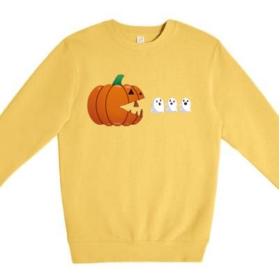 Funny Halloween Pumpkin Eating Ghost Gamer Cute Gift Premium Crewneck Sweatshirt